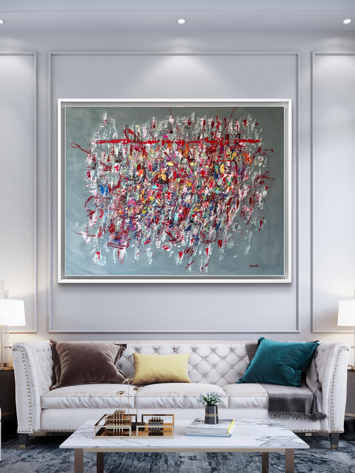 The Soul in Motion (2025–2026) — Acrylic & mixed media on canvas by Nour Aouissaoui