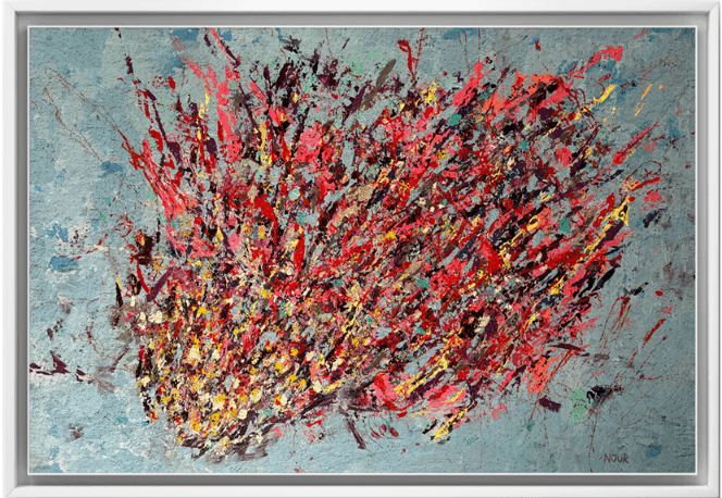 Fragments of a Skyline (2026) — Acrylic & mixed media on canvas by Nour Aouissaoui