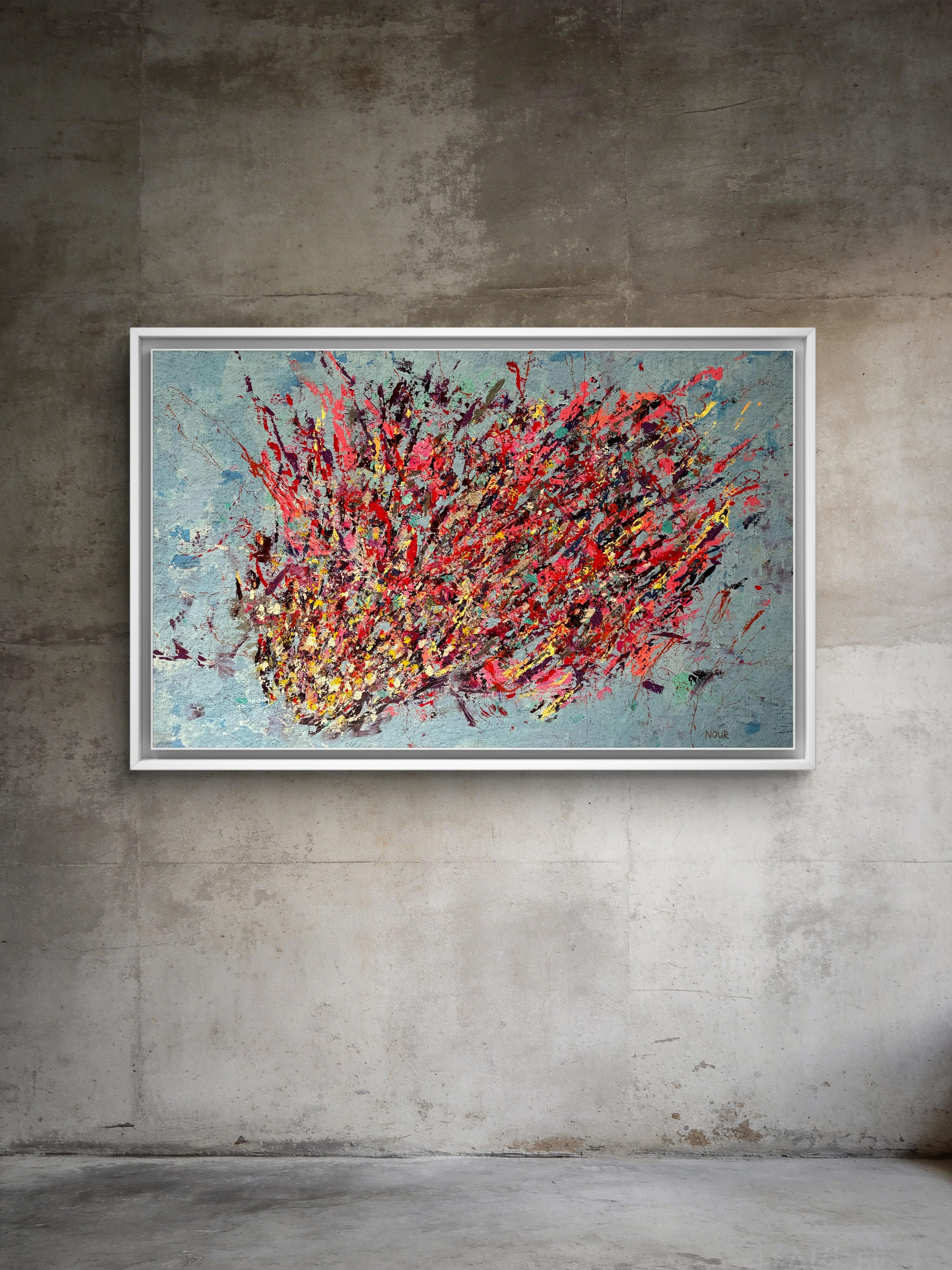 Fragments of a Skyline (2026) — Acrylic & mixed media on canvas by Nour Aouissaoui