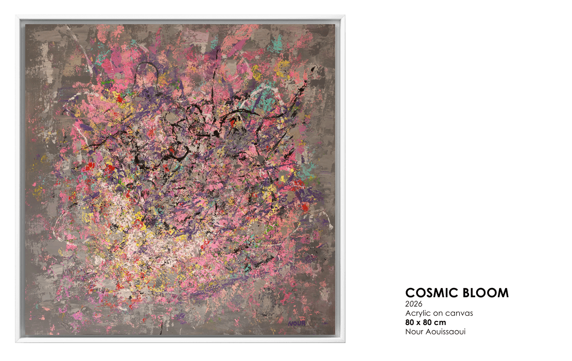 Cosmic Bloom (2026) — Acrylic on canvas by Nour Aouissaoui