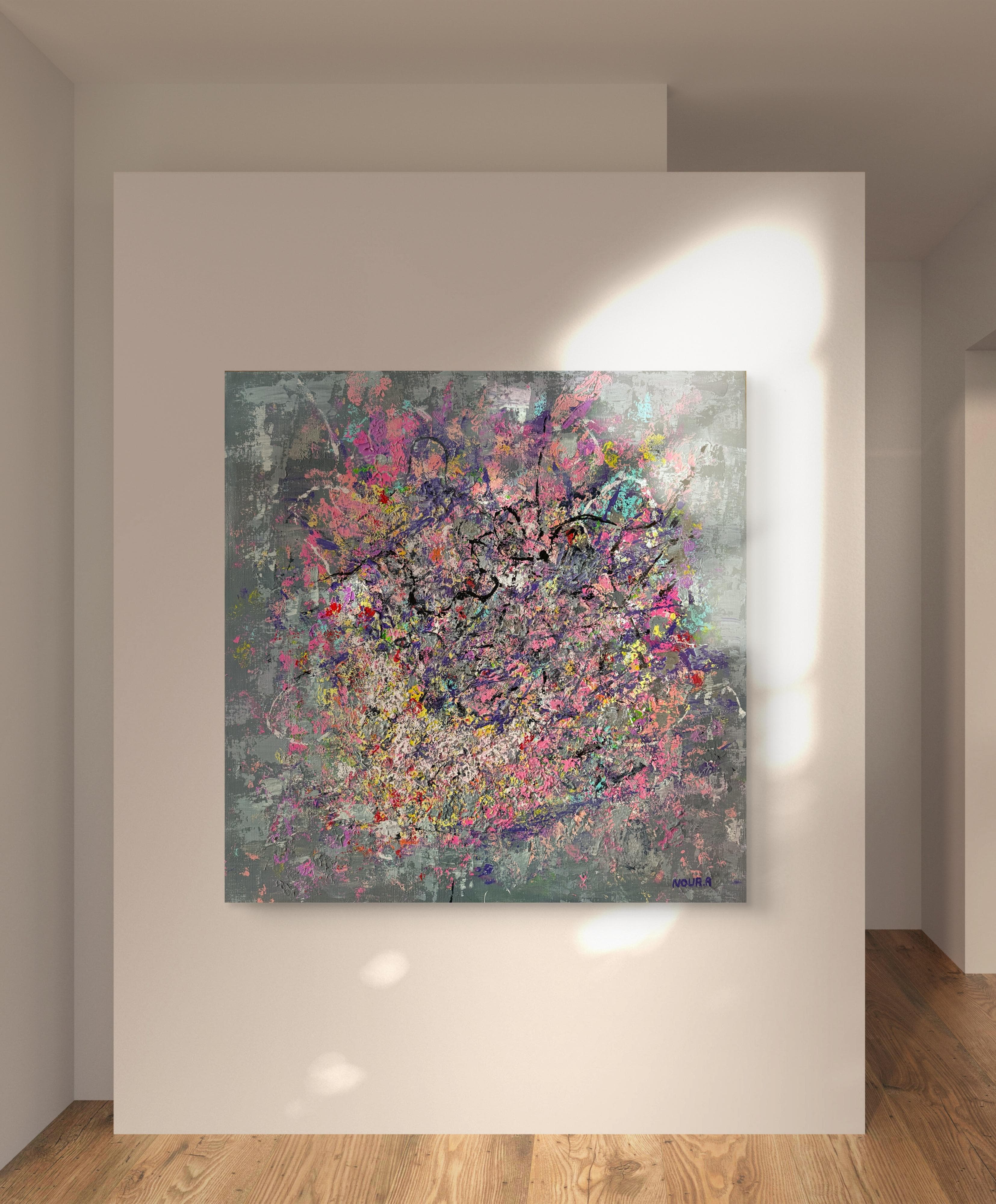 From Chaos to Light (2026) — Acrylic and mixed media on canvas by Nour Aouissaoui